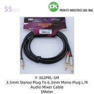 SS tec Y-362PRL-5M 3.5mm Stereo Plug To 6.3mm Mono Plug L/R Audio Mixer Cable 5 Meter