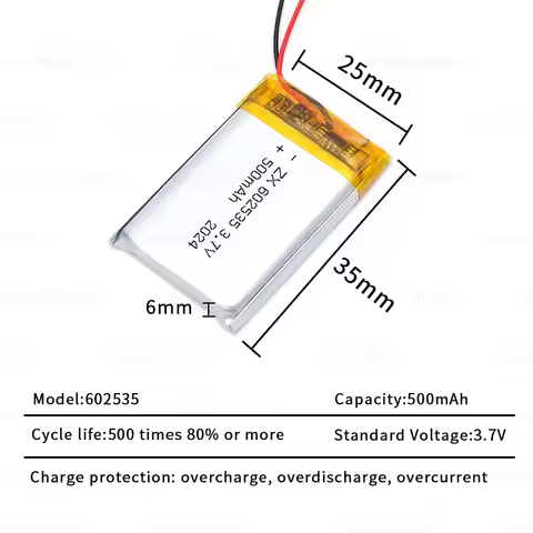 602535 3.7V Lithium Battery Li Po Battery 500mAh Lipo Rechargeable Li Polymer Batteries for Tracker