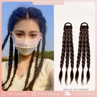 1pair Twist Braids Hair Extension Ponytail Hair Wig with Elastic Hair Rope Pearl Braids