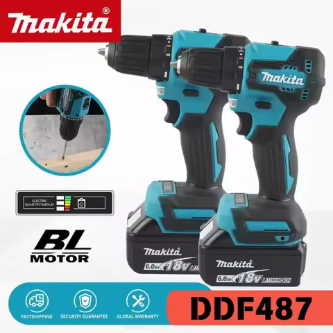 Makita Original DDF487 Cordless Driver Drill Brushless Electric Impact Screwdriver 18V Rechargeable 