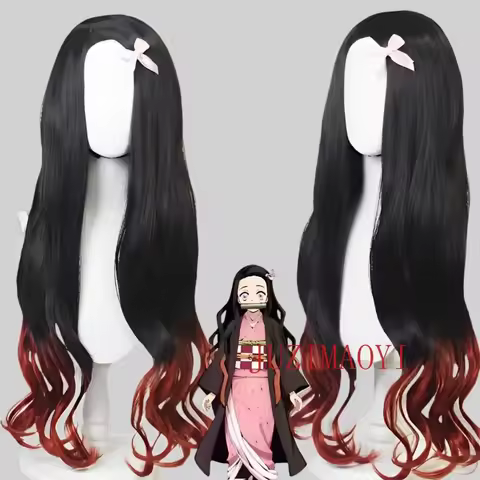 Nezuko Cosplay Pruik Cosplay Krullend Zwart Oranje Gradiënt Pruik Cosplay Hittebestendige Synthetisc