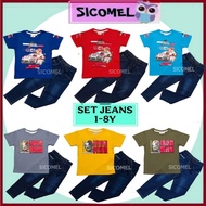[1-8Y] Baju Jalan Budak Lelaki Set Tshirt Jeans Kanak2 Raya 2025 Longjeans Kids Boy Fashion Pakaian 