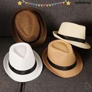 NAILSDECOR Straw Panama Cap Fashion Gangster Cap Beach Cowboy Fedora Hat