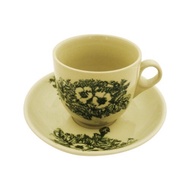 Traditional Chinese Floral Coffee Kopi / Vintage Kopitiam Green Flower Tea Cup & Sauces / Set Cawan 