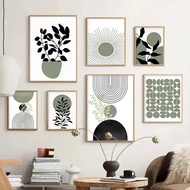 Boho Green Leaf Posters Abstract Geometric Sun Line Wall Art Canvas Painting and Print Pictures Nordic Bedroom Living Room Decor DD1Z
