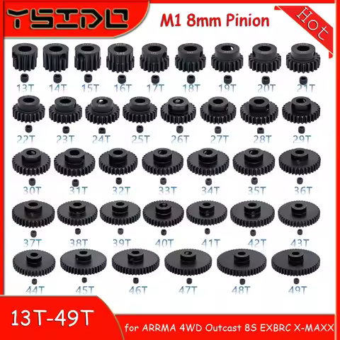 Metal Steel M1 8mm Pinion RC Motor Gear 13T 14T 15-47T 48T 49T for 1/5 1/7 ARRMA 4WD Outcast 8S EXBR