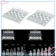 [meteor2] Glass International Chess Board with Chess Pieces Set, Crystal Chess Set Portable board Game for Adults Children