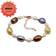 สร้อยข้อมือผู้หญิงสีสันสดใส Baroque Freshwater Pearl สร้อยข้อมือแฟชั่น Red Gold อุปกรณ์เสริม Vintage