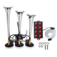 12V Metal Air Horns 120dB Super Loud 8 Siren Sound 3 Trumpet Tubes With Universal Button For Car Tru