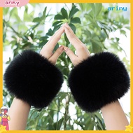 [ariny] 1 Pair Faux Fur Wrist Warmers Fluffy Women Plush Sleeve Cuffs Windproof Thermal Accessory fo