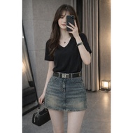 CV1 Jean Skirt, A-line Skirt, With Embroidered Protective Pants Back Pocket, No Ruffles, No Fading