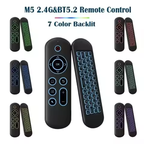 M5 Dual Mode BT5.2 2.4G Air Mouse Remote Control Wireless Gyroscope IR Learning Backlit Mini Keyboar
