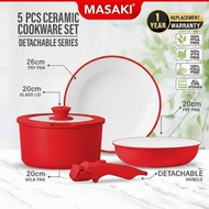 MASAKI 5pcs Nonstick Ceramic Cookware Set Handle Removable