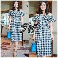 MINI MIDI DRESS SABRINA CASUAL KOTAK HITAM FOXFOX TORRY SQUARE