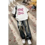Summer Short-Sleeved Top T-Shirt Half-Sleeved T686 Pure Cotton+K180 Jeans Suit S-3XLP40