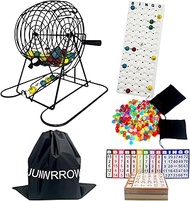 Jumbo Bingo Game Set with 11" Wheel Cage,1000 Colorful Chips with a Bag,100 Mixed Cards,75 Calling B