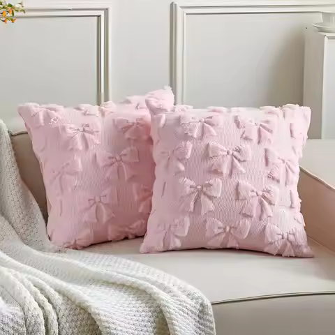 Pink Bow Pillow Covers Preppy Room Decor Soft Bowknot Stuff Fluffy Plush Aesthetic Pillowcase for Be