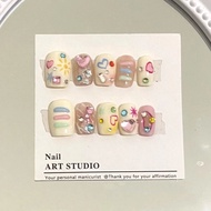 [HANDMADE]Artificial Nail Retro cute y2k hand-painted short style Phototherapy Nails Reusable and Re