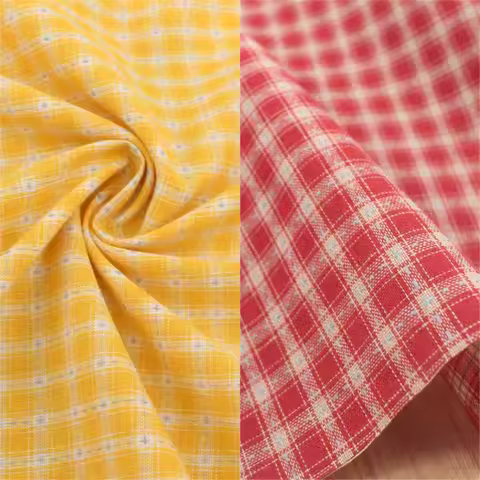 Jacquard Linen Look Gingham Fabric Stitch Embroidered Claret Ochre Vintage for Dresses Scrunchies Ta