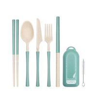 全城热卖 - 【深緑色】創意小麥秸稈豎紋餐具套裝 便攜摺疊 刀叉勺筷吸管餐具 #06 #N258_007_007