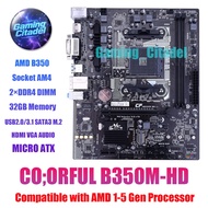 Used CORLORFUL B350M-HD 14A  B350 Motherboard MATX AM4 DDR4 Compatible with AM4 1-5 Gen Processors T