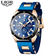 LIGE Top Brand watches for men Fashion Sport Casual Waterproof Chronograph Quartz Luxury Silicone jam tangan original lelaki + Box