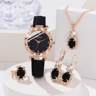 5pcs set luxury rhinestone leather strap ladies fashion elegant watch quartz watch girl watch bracel