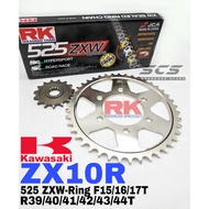 RK Sprocket Set Kawasaki ZX10R GB ZXW W-Ring Black Gold Blue Chain Rantai Wring 525 ZX10 R ZX Gear A