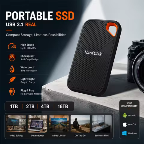 External SSD Storage Device 1TB 2TB Type-C Portable Drive for Laptop PC and MacBook