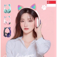 【SG Stock】Cat Ear headphones Wireless Headset Bluetooth Headphones Gaming Over-Ear Built-in Micropho