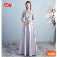 Ready stock, fast shipping Grey Korean style Chinese neck bridesmaid dress free size baju pengapit k