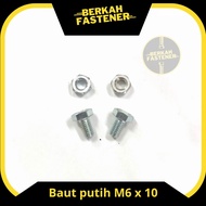 White Bolt and Nut Set M6 x 10 mm Skru Bolt Nut