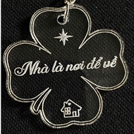 Mica Keychain, 4-Leaf Clover Keychain, Clover, Custom Engraved Rose Decor