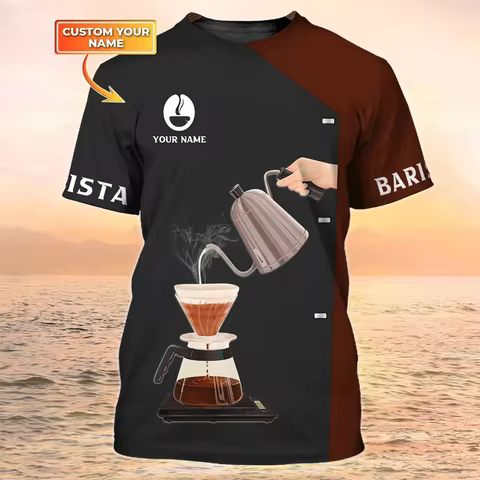 Newest Summer Men‘s Barista T-shirt Coffee Lover Custom Name 3D Printed t shirt Unisex Casual Tshirt
