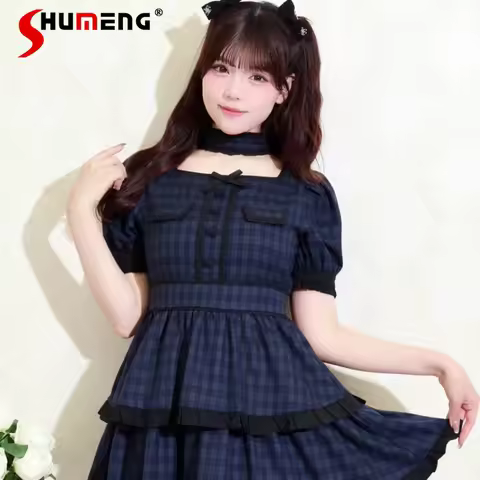 Vintage Sweet Rojita Harajuku Contrast Frill Big Bow Choker Mini Dress Kawaii Clothes For Summer Dai