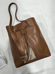 Camelia Roma Calf Leather Brown Bucket Bag with Tassels