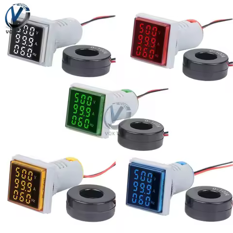 3 in 1 Digital Voltmeter Ammeter HZ Hertz Frequency Meter 22mm Square Panel Current Voltage Indicato