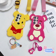 Strawberry Bear Silicone Case For Samsung Galaxy J6 Plus J4 Plus J6+ J4+ J7 Prime J5 Pro J7 Pro 2017 A750 Cute Winnie the Pooh Soft Cover Bear Cases With Long Lanyard