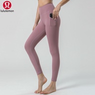 Lululemon European and American yoga pants, women's double-sided brushed yoga cropped pants, high waist pocket sports yoga pants, women's Lulu yoga clothing, factory special price
