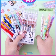 Pulpen Gel 0.5mm 6Pcs Pen Bolpoin Tinta Gel Cair Model Cetekan Isi 6 Pcs Pena Aesthetic ptt