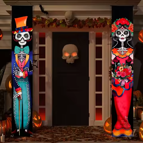 Halloween Day of The Dead Porch Sign Door Banner Party Supplies Decoration Flag Welcome Hanging Home