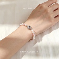 CINTA Freshwater Pearl 4.5-5.5mm Oval Pearl Four-Leaf Clover Bracelet Magnetic Buckle Bracelet