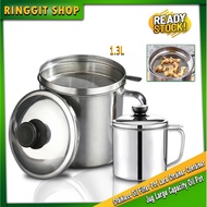 Ringgit Shop Stainless Oil Filter Pot Lard Strainer Container Jug Large Capacity Oil Pot New 1.3L