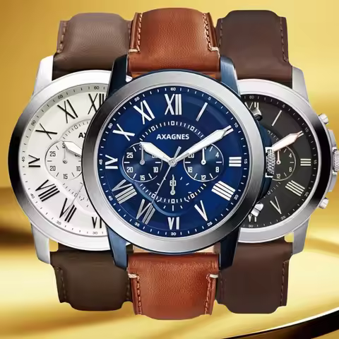 originate-Men's Grant Quartz Stainless Steel and Leather Chronograph Watch-FS4656/FS4812/FS4813/FS51
