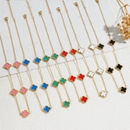 Lucky Charm Necklace Stainless Steel Bracelet Set - 4-Leaf Clover Design Women's Pendant Necklace