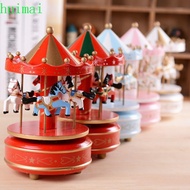 HUIMAI Rotating Wooden Music Box, Exquisite Interactive Carousel Music Box, Christmas Horse Carousel