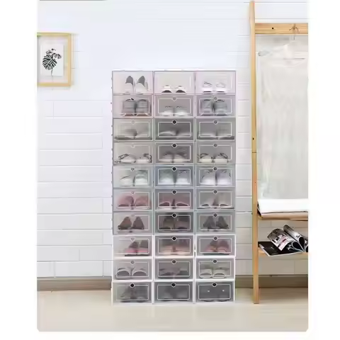 6 Pack Transparent shoe box shoes organizers thickened foldable Dustproof storage box Stackable comb