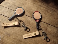 可愛迷你網球拍  藍/紅 色 純牛皮鑰匙圈- 可刻字