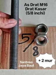 As Drat 16mm Panjang 1 Meter( Drat Kasar 5/8) &2mur baut long drat