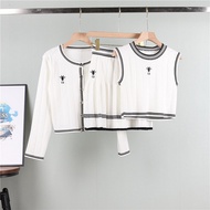 Trendy Women's Hollow Embroidered Set - Cardigan, Vest, Short Skirt | EQ9Q